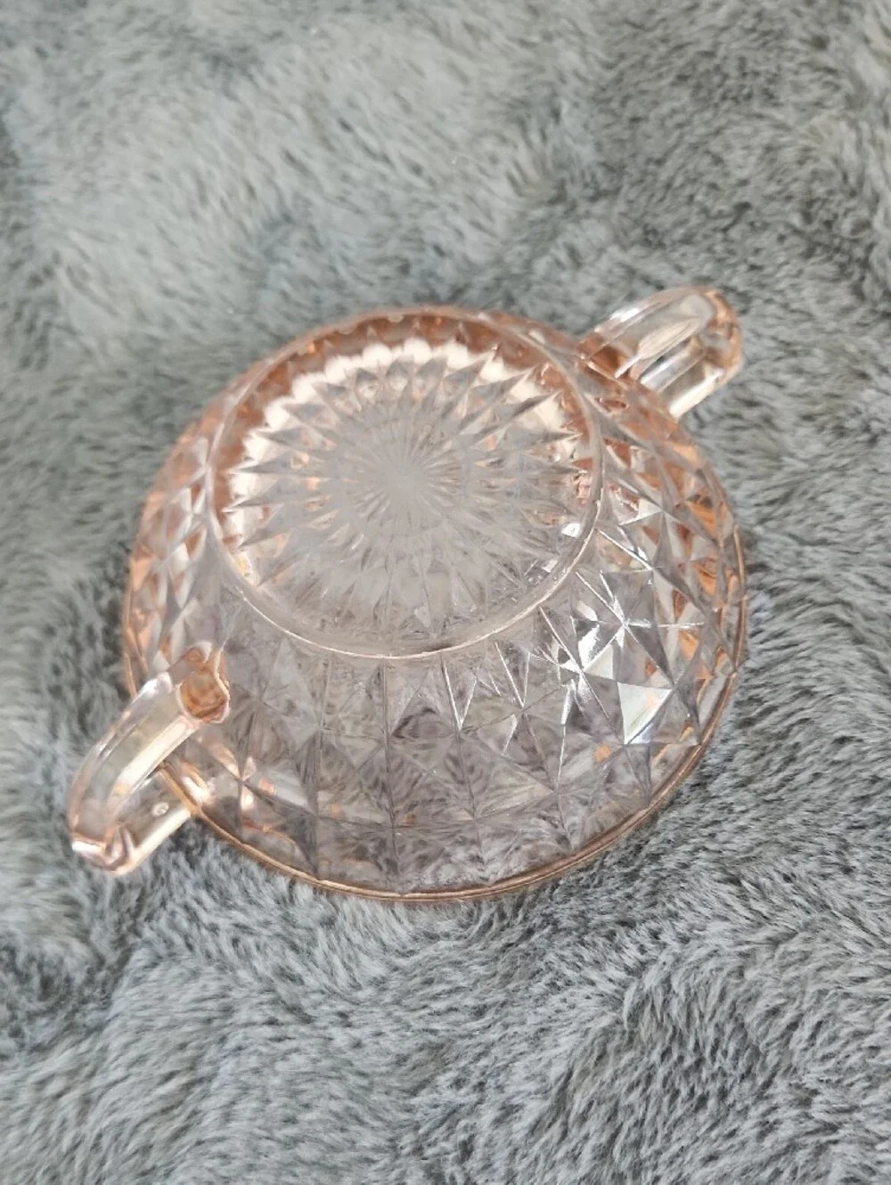 Vintage Jeannette Pink Depression Glass Windsor Diamond Open Sugar Bowl Two Hand